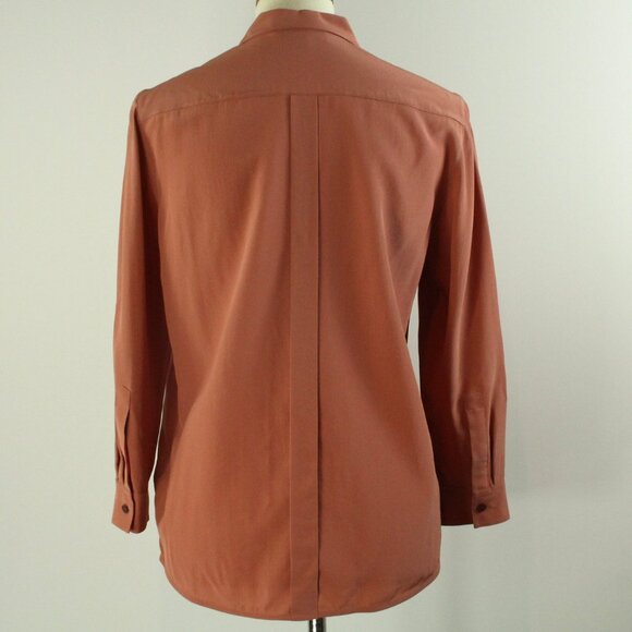 Burberry London Silk Button Front Clay Brown Red Detail Long Sleeve Blouse 6 - Picture 6 of 8